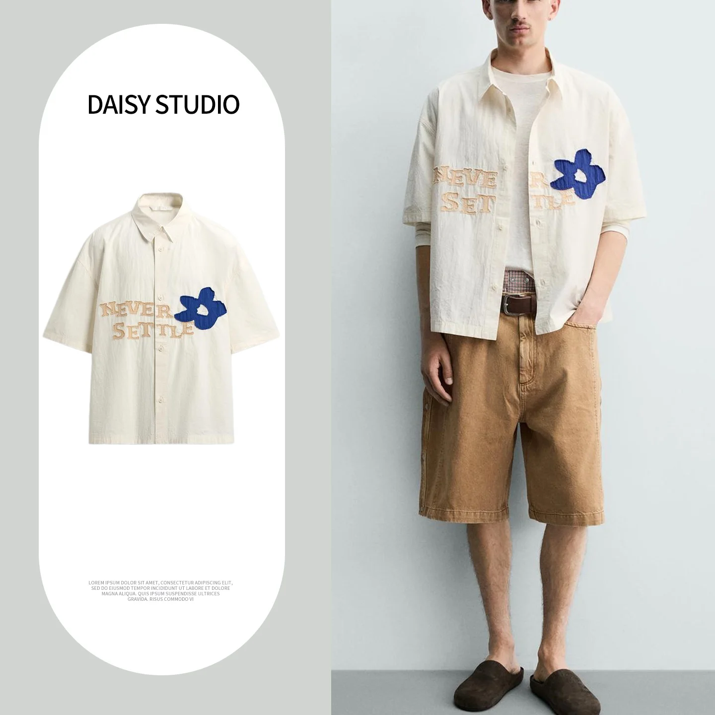

Loose Fit Short Sleeve Shirt Collar Printed Patch Men's Casual Style Polyester Fiber Breathable Summer New Arrival 5644433