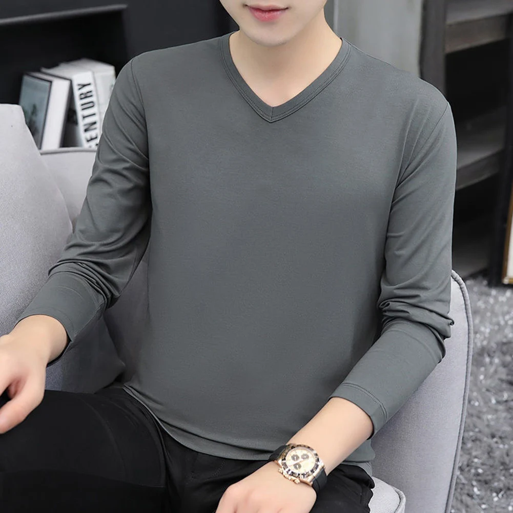 ยี่ห้อใหม่เสื้อยืดเสื้อยืดเสื้อกล้ามคอวีทุกวันวันหยุดแขนยาวแขนยาวเสื้อยืดชายชายโพลีเอสเตอร์ปกติ