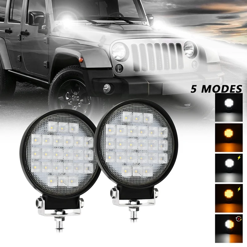 Multipurpose 72W LED Work Light, 4-Inch Round Flood Lamp 2-Pack, Suitable For Trucks, Boats, And Offroad Atvs