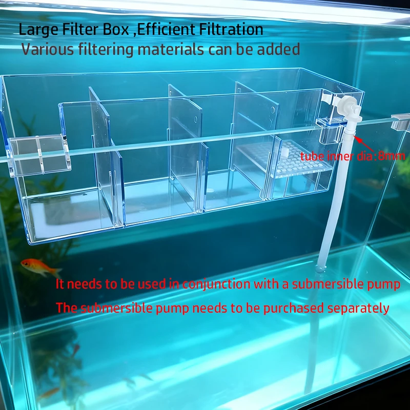 Hang-On Aquarium Filter Box Quiet Water Circulation System Dry-Wet Separation Filter Box for Small medium Fish Tank Turtle Tank