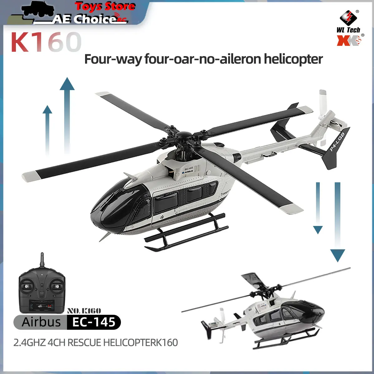 

WLtoys RC Helicopter K160 6-Aixs Gyroscope 2.4G 4CH Altitude Hold Optical Flow Remote Control Helicopter Toys for Children Gift