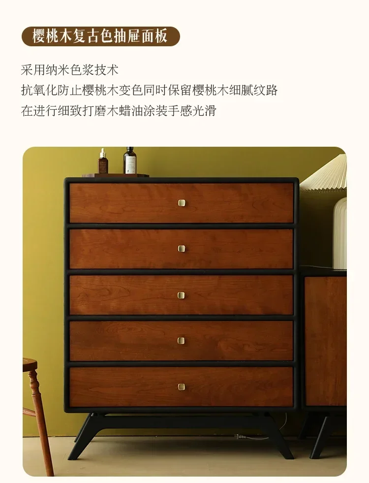 

Storage Solid Wood Storage Cabinet Five Buckets Bedroom Living Room Side Cabinet Retro Nanyang Style