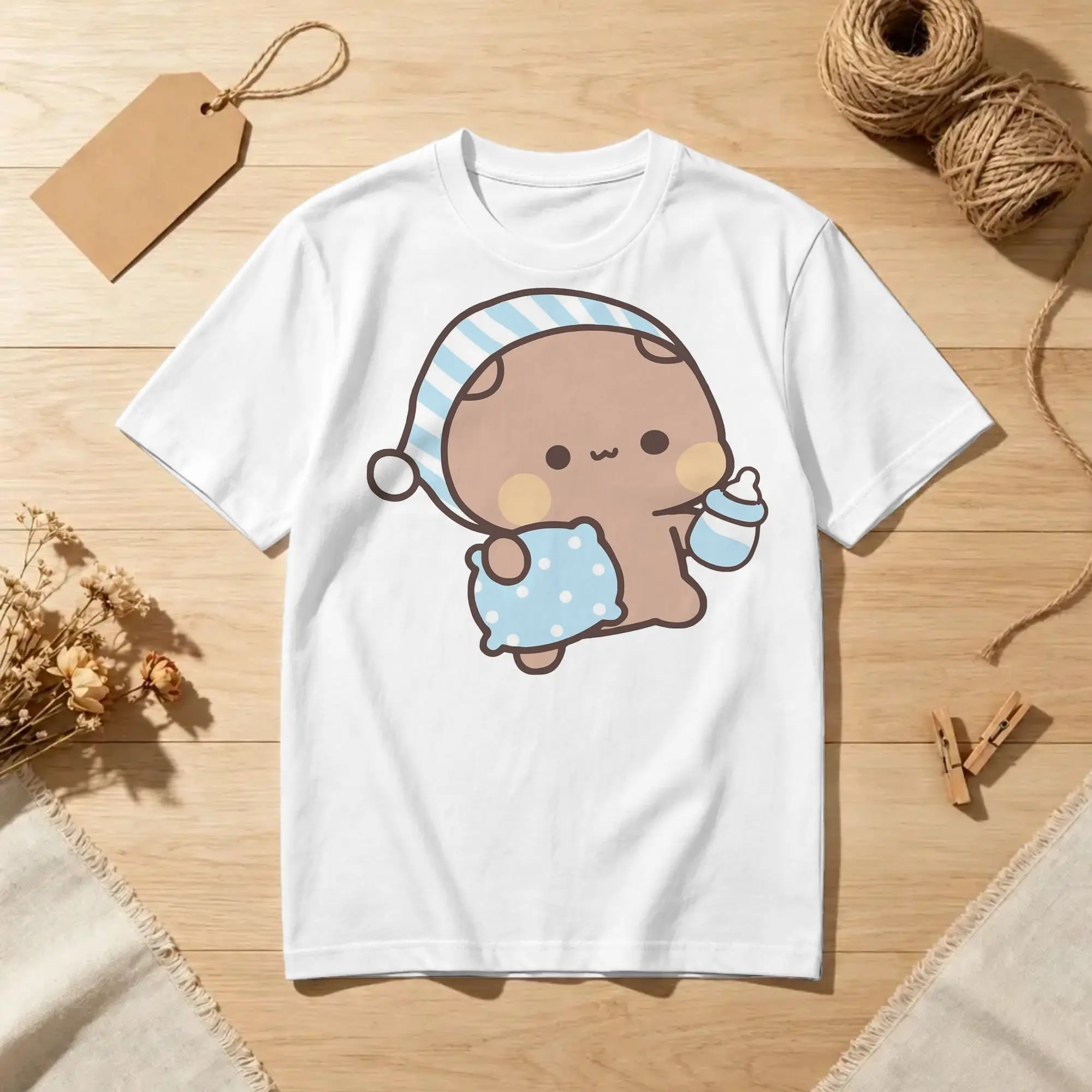 Men Women's T-Shirt Bubu Dudu Sleep Vintage Cotton Tee Shirt Short Sleeve Panda Bear T Shirts Crew Neck Clothes 4XL 5XL