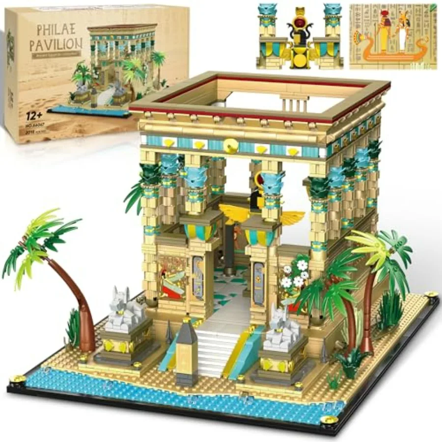 

Набор для сборки храма Филадельфии для взрослых: миниатюрные строительные блоки в стиле египетской архитектуры, сцена с храмом на Ниле, знаменитый памятник.