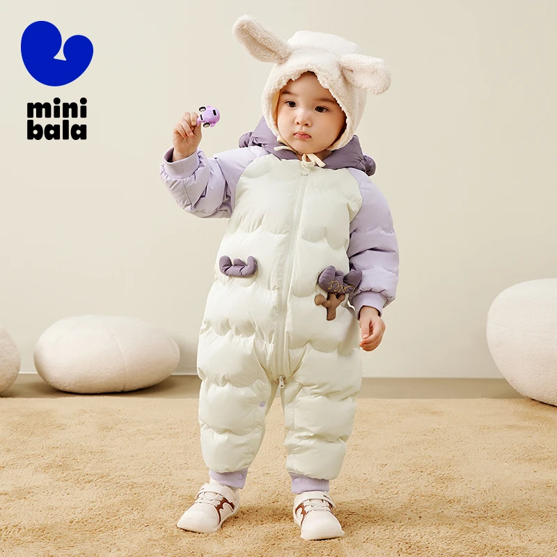 Mini Bala Down Jumpsuit For Infant Babies Outdoor Crawling Suit White Duck Down Winter Hooded Baby Boys Girls Baby Romper