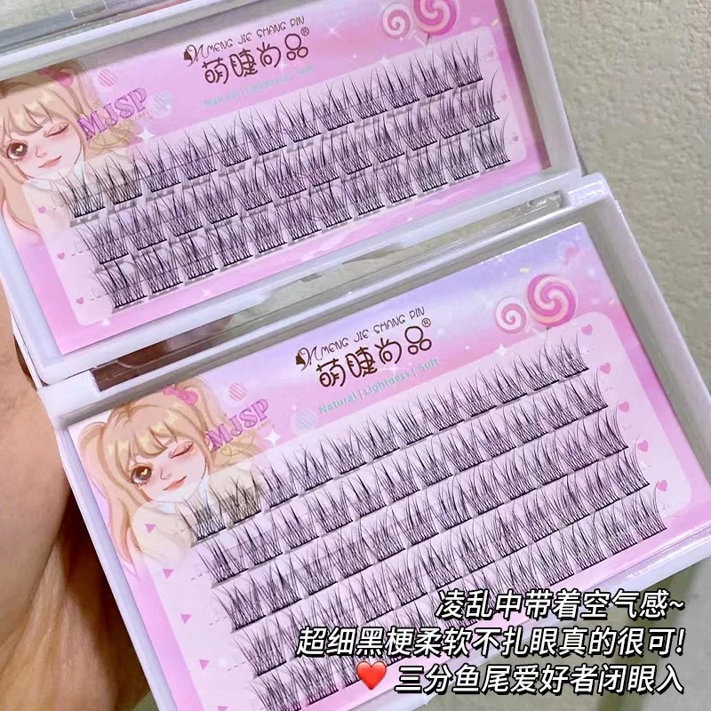 Anlinnet Fishtail 10Rows Mixed Natural False Eyelashes Self-Grafting Single Cluster Lashes Cartoon Hyaline Stalk Eye Lash Makeup