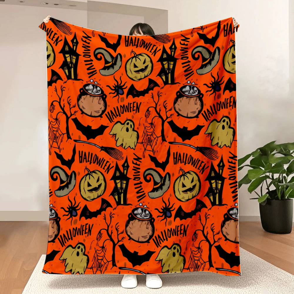 1pc Halloween Theme Flannel Blanket,Warm Lightweight Plush Blanket For All Seasons, Halloween Christmas Gifts-300gms