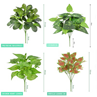 30cm Artificial green plants, artificial spotted leaves, maple leaf branches, pig heart leaves, plant wall, living room
