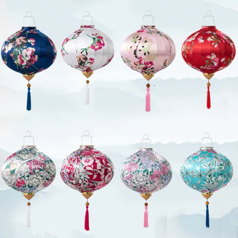 12 Inch Flower Printed Hanging Cloth Lantern Chinese Spring Festival Home Bedroom Decor Wedding Party Outdoor Lantern Ornaments