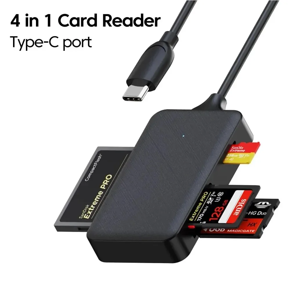 Type-C/USB 4 in 1 Card Reader, Multi Memory Card Reader for CF SD TF MS Card, Camera Photo Video Reader for Laptop Phone Tablet