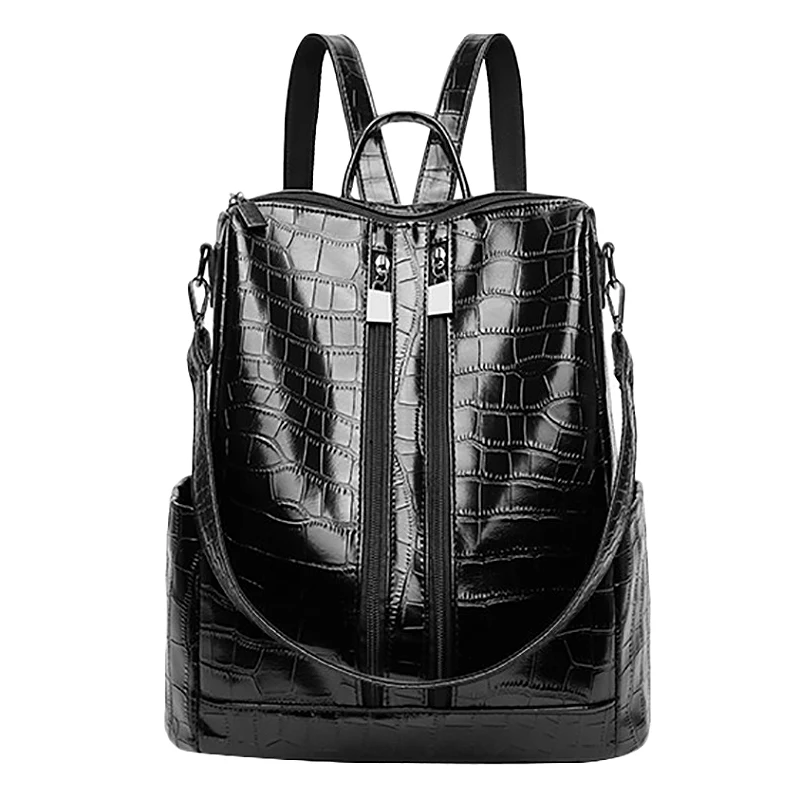 

Fashion Classic Anti-Theft Backpack Women Crocodile Pu Leather Bag Female Vintage School Travel Backpack Ladies