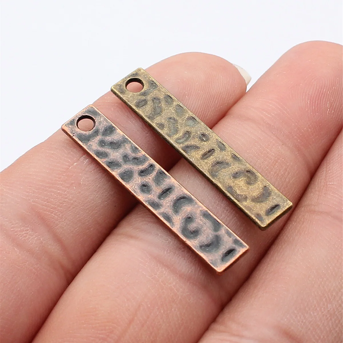 WYSIWYG 10pcs 35x6.7mm 2 Colors Antique Bronze Color Antique Copper Color Hammered Strip Charms For DIY Jewelry Making