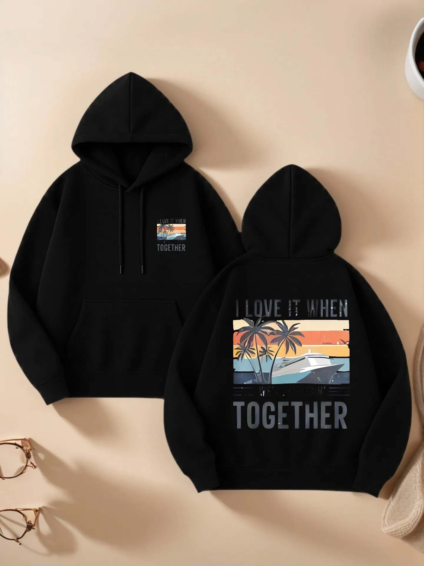 

Graphic Hoodie Women, Vintage Graphic Print, Casual Aesthetic, Fleece Lined, Vacation Outfit, For Young Men