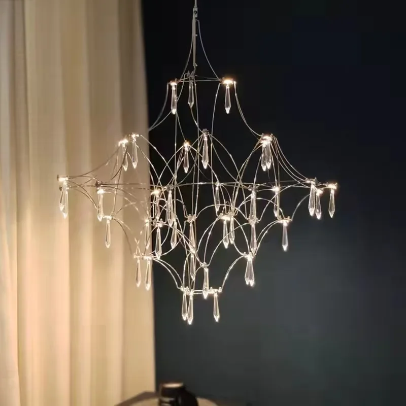 

Light Luxury Crystal Chandelier Art Starry Sky Cubic Lighting for Living Room Bedroom Restaurant Villa Duplex Model Room Decor