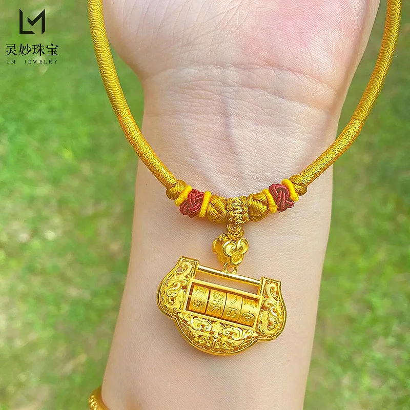 

Роскошные ювелирные изделия из настоящего золота 9999 24 карата, кулон с золотым замком мира, женское ожерелье для маленьких детей, подарок на один год