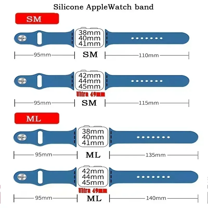 Silicone Band For Apple Watch strap 44mm 45mm 40mm 41mm 42-38mm 45 mm sport bracelet iwatch series 8 7 6 5 4 3 SE 9 Ultra 2 49mm