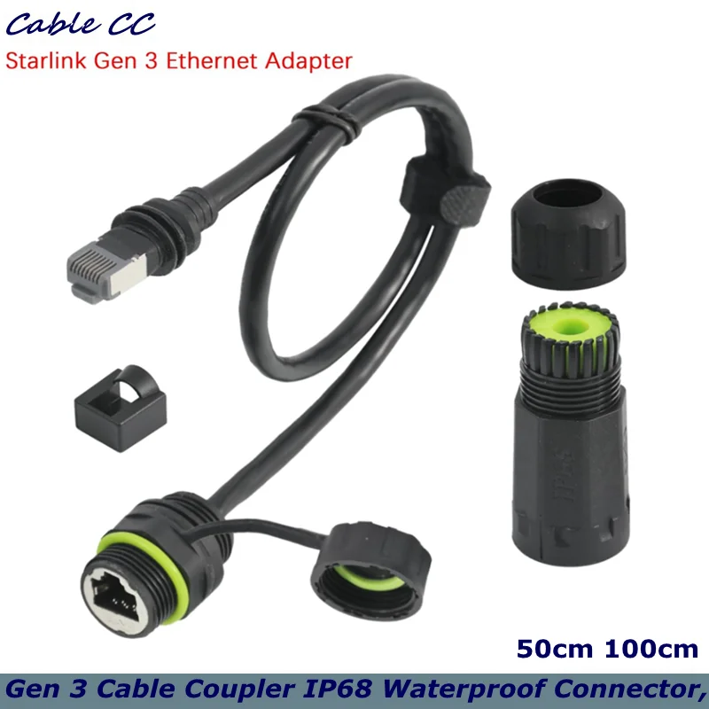 Starlink Ethernet Adapter Gen 3/Mini, IP68 Waterproof Standard V3 Dish and Router Connector, Starlink Cable Extension to RJ45