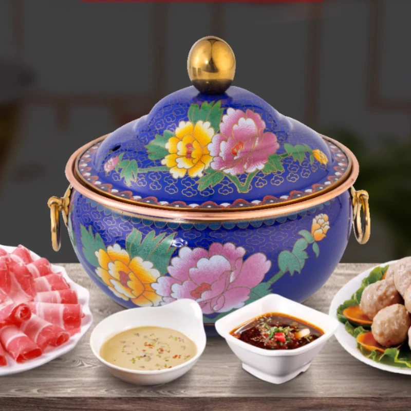Cloisonne Copper Pots, Beijing Pure Copper Thickened Induction Hot Pots, One Person One Pot Self-service Copper Shabu Shabu Pot