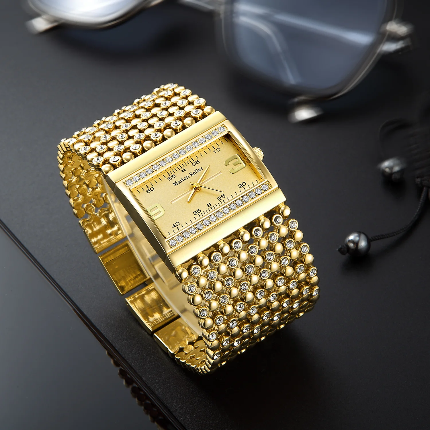 Gold New Arrival Rectangle Women Watches 2023 Luxury Elegant Brand Top Stainless Steel Creative Golden Rhinestone Ladies Watches