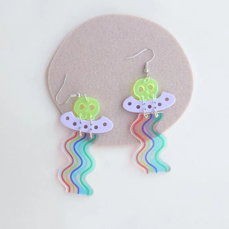 

Fashion Harmony Earth Drop Earrings For Women Cute Cartoon Spaceship UFO Rabbit Acrylic Earring Gift