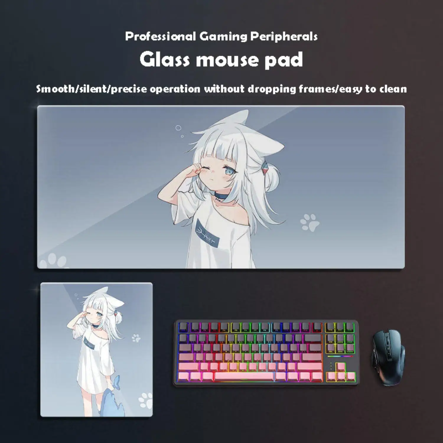 

Cute Girl Glass Mousepad Sora Game Mouse Pad Customized Pattern Tempered Smooth Gaming Desk Mat Fps Esports Office Gaming