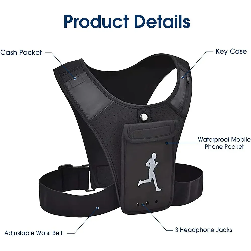 Running Phone Holder - Reflective Jogging Vest with 3 Pockets for Phone, Cards, Keys - Suited for All Mobile Phone Models