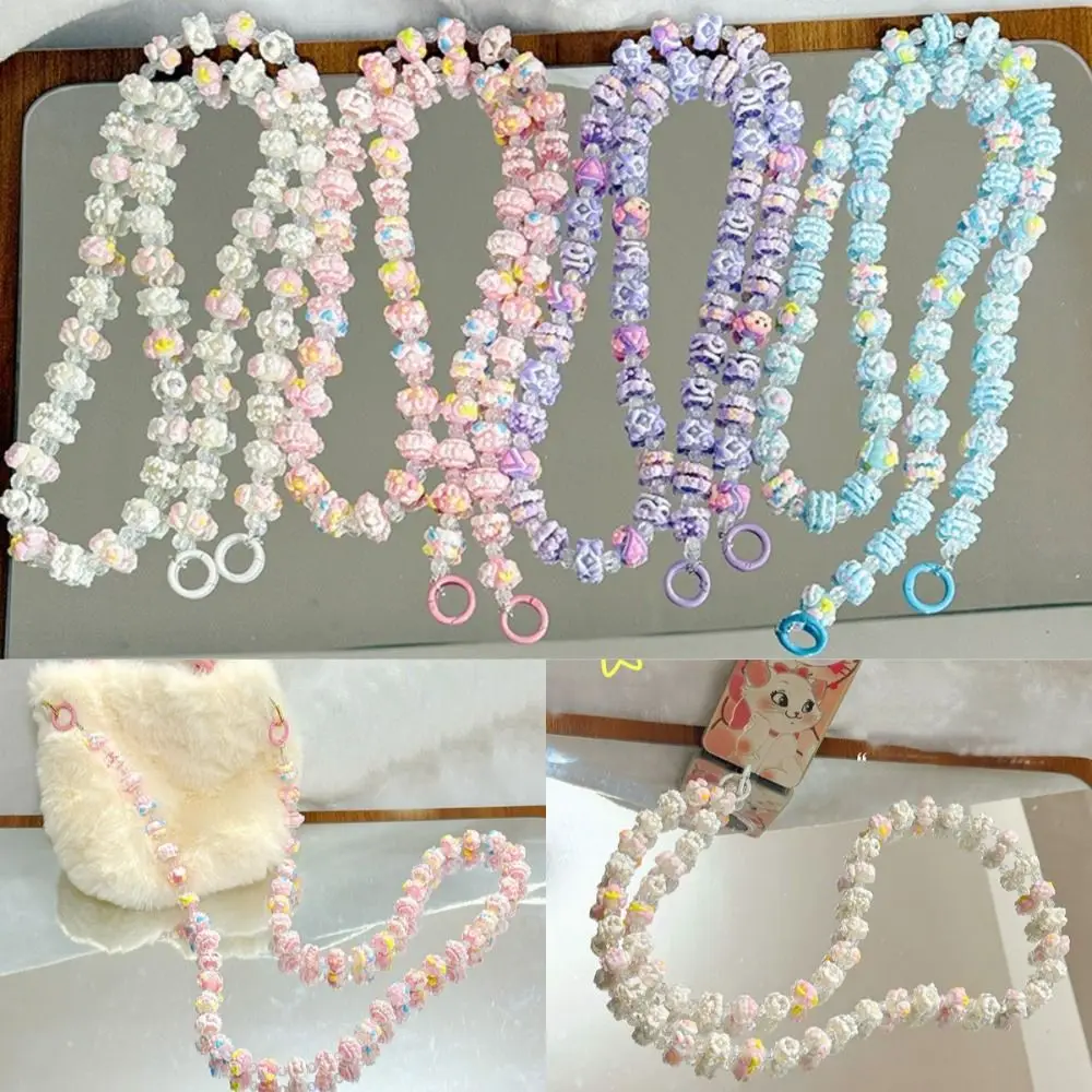 New Long Mobile Phone Lanyard Colorful Plush Mobile Phone Strap Universal Hand-painted Beaded Phone Charm Rope