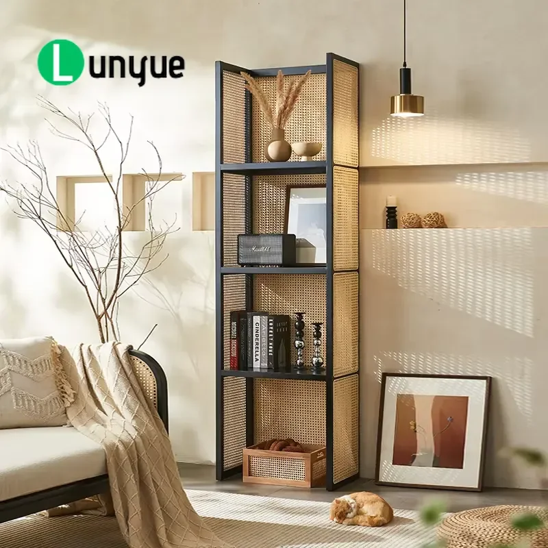 Nordic Rattan Storage Rack Partition Floor Bookshelf Household Multi Layer Display Shelf for Living Room
