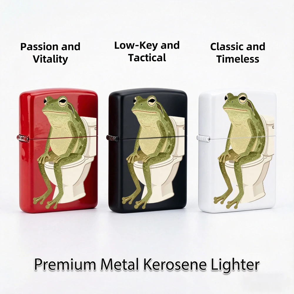 Flip Top Lighter Funny Frog Sitting On Toilet Humor Cartoon Art Pattern lighters vintage lighters for smokers Collectible Gift
