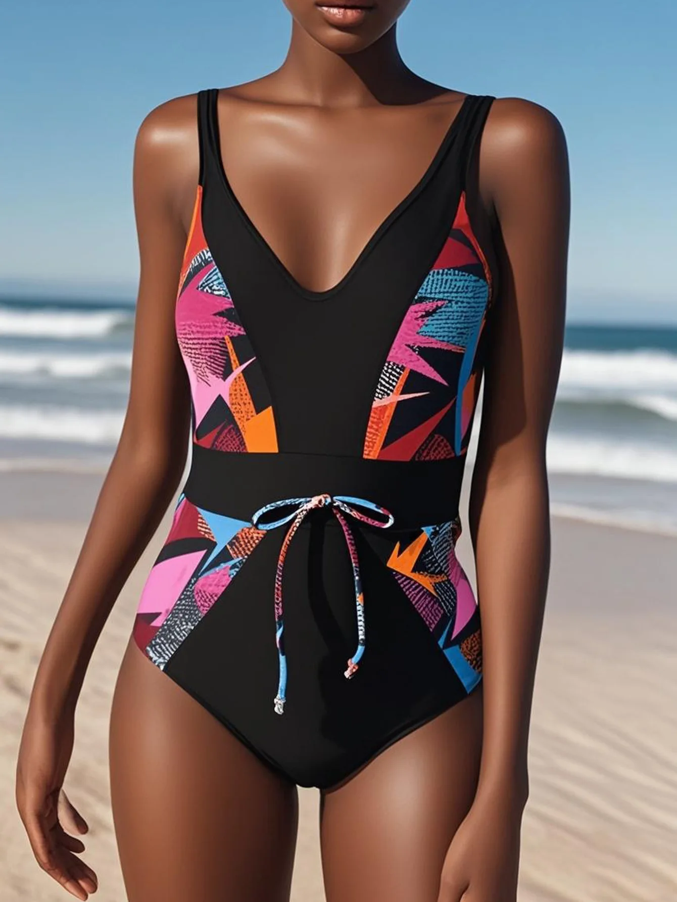 Maillot de bain une pièce rembourré doux, sans fil et extensible, coupe confortable, Monokini imprimé, col en V, body, Lingerie pour femmes, vêtements de plage