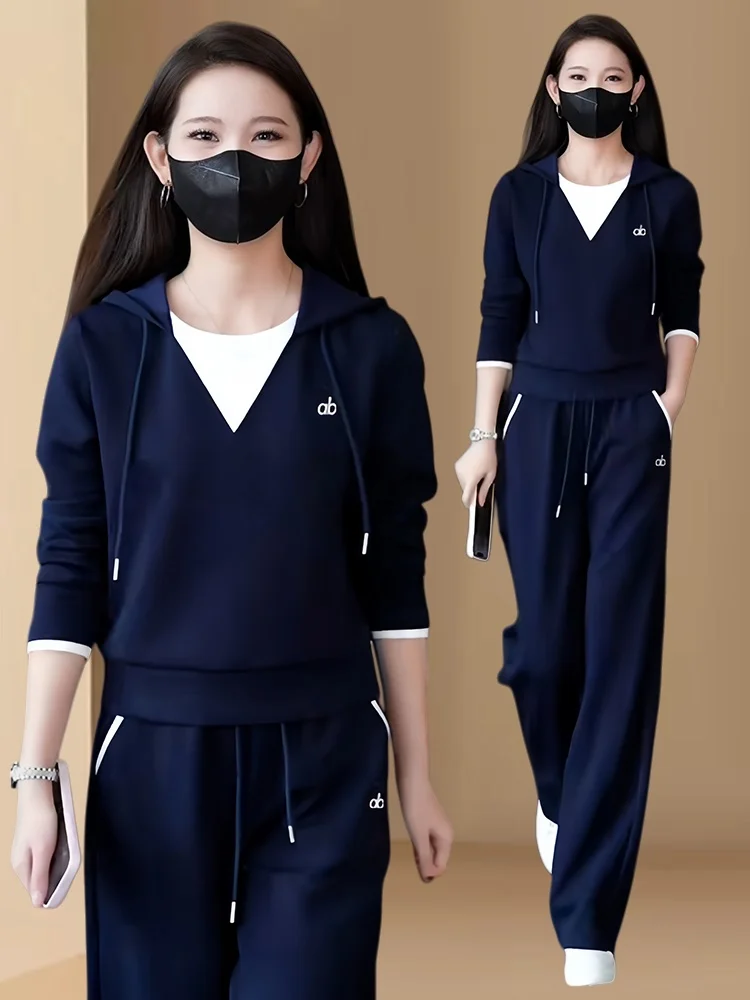 

Новый женский спортивный костюм 2026 года: худи и брюки с широкими штанинами, повседневный спортивный комплект из двух предметов, китайский бренд Niya Li