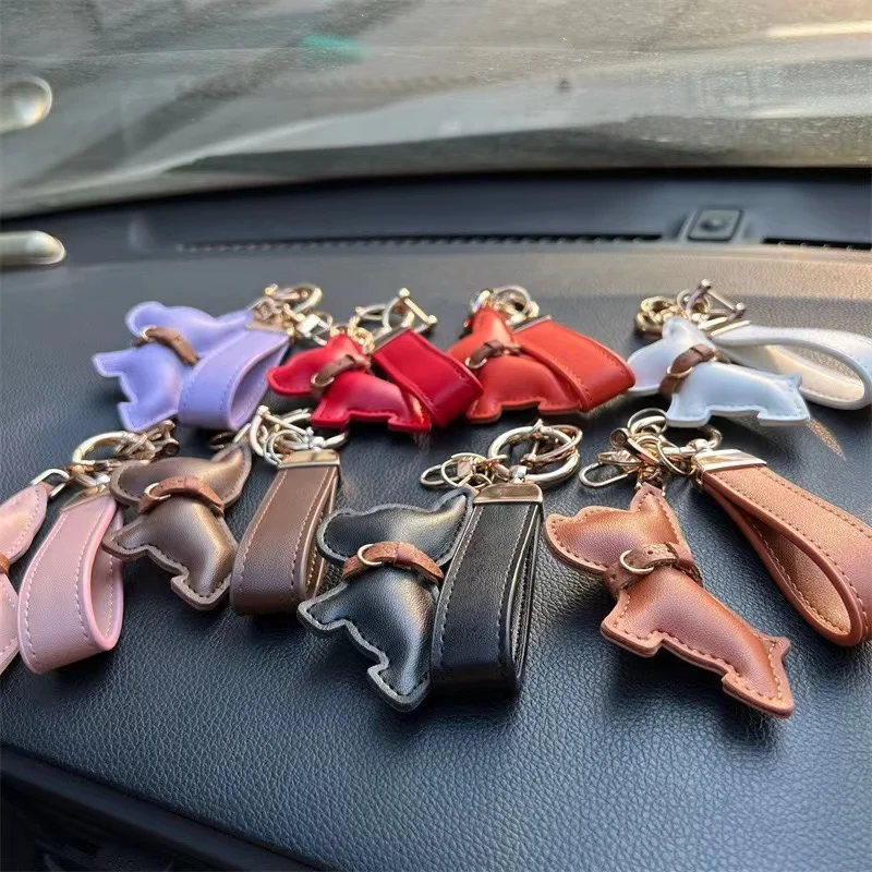 Car Key Chain Leather French Bulldog Puppy Car Key Chain Creative Gift Bag Pendant Ornament Cute