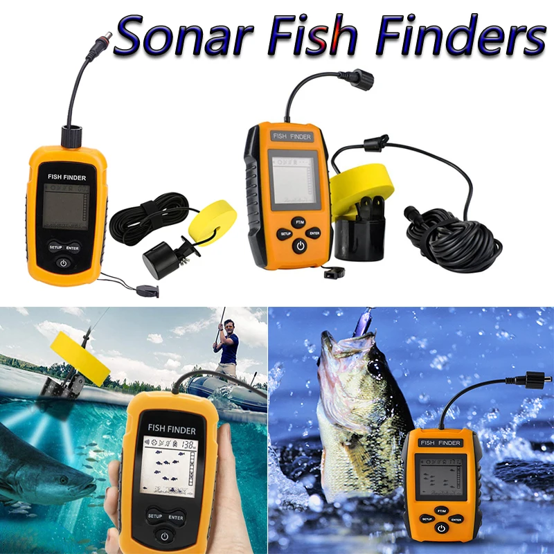 Sonar buscador de peces de 100M, 45 grados, cobertura de Sonar, transductor de alarma de ecosonda, Detector de pesca subacuática para pesca en Lago y Mar