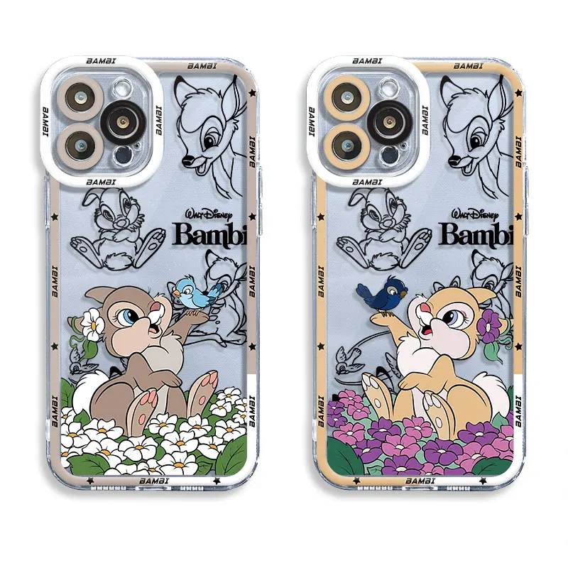 Case for iPhone 15 Plus XR 14 Pro Max 12 Pro XS Max 11 SE 7 8 13 Mini 12ProMax Disney Anime Bambi Transparent Soft Cover Cases