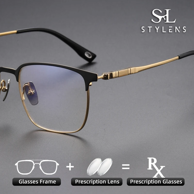 

STYLENS Pure Titanium Half Frame Optical Prescription Customized Glasses Men Glasses Anti Blue Light Progressive Glasses 70806