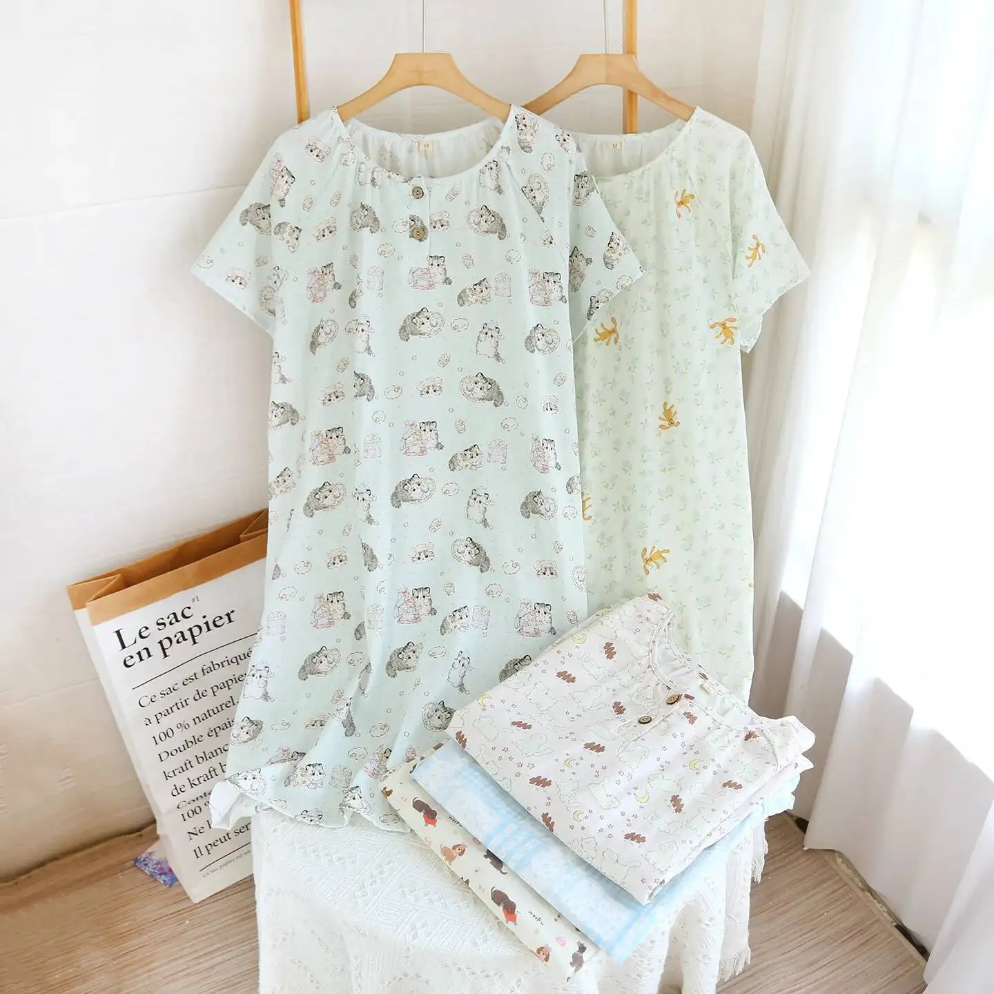 

Хлопковая летняя одежда для сна, тонкая женская ночная рубашка с короткими рукавами и пуговицами, круглым вырезом, большие размеры