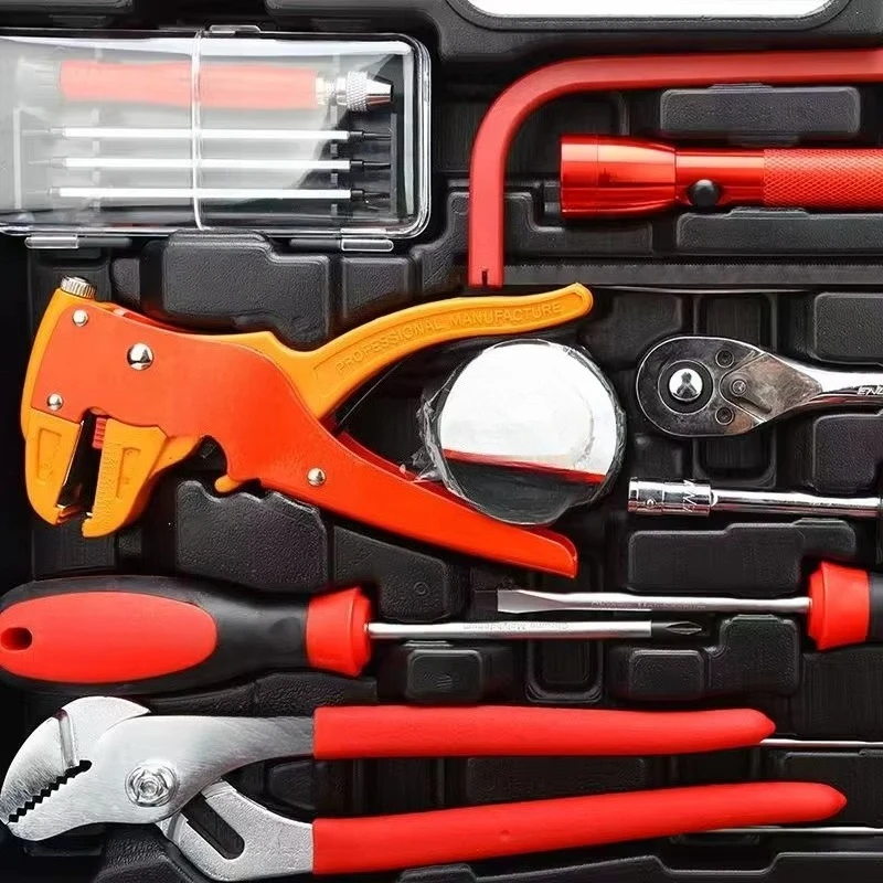 All-in-one red and black hand tool set, multimeter, tape measure 201 stainless steel hard box, suitable for professional DIY use