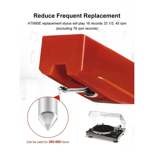 Imagen 2 del producto Tocadiscos Aguja Diamante ATN95E Lápiz óptico de repuesto para AT-LP120-USB y varios tocadiscos modelo AT Durable Fácil de usar Rojo
