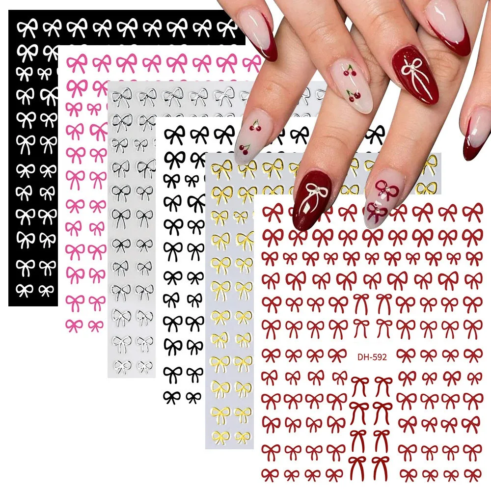 

6-Piece 3D Self-Adhesive Bow Nail Stickers - For Nail Salon DIY Accessories Decoration, Women Girls Nail Art Embellishments