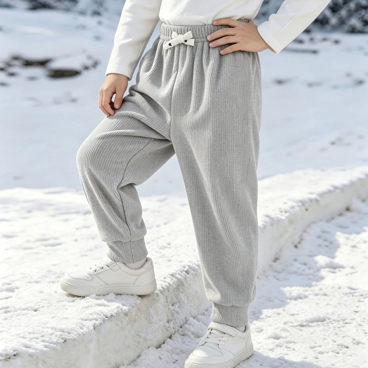 Autumn And Winter Children's Plush Casual Sports Pants For Boys And Girls Solid Color Elastic Waist Thick Outdoor Harem Pants