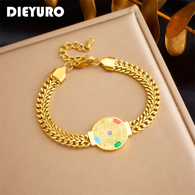 

DIEYURO 316L Stainless Steel Vintage Round Eye Bracelet For Women Fashion New Jewelry Wrist Chain Party Gift pulseras mujer