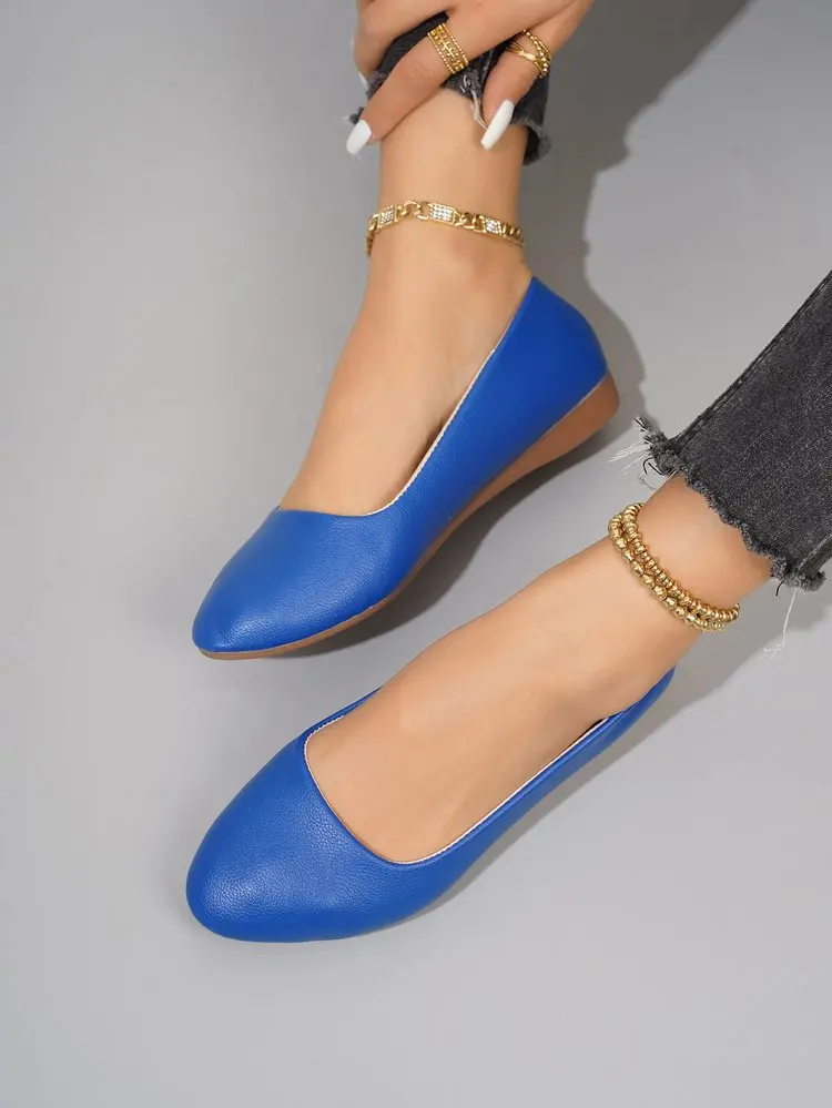 Einfarbige Ballerinas für Damen mit spitzer Zehenpartie, leicht und bequem, zum Hineinschlüpfen, für Alltag, Büro, Schule und Reisen – Detail 12