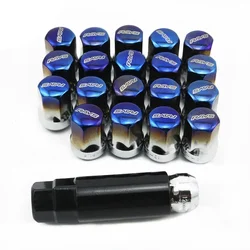 Car-styling 20pcs Plus1 M12x1.5mm Carbon Steel Tuner Car Wheel Lug Nuts with Locking Roasted Blue Baked Blue Car Accessories