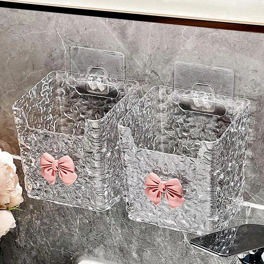 No Punching Wall Hanging Storage Box Transparent Glacier Towel Face Bathroom Pattern Shelf Cosmetic Basket Wash Waste Tooth T0O2