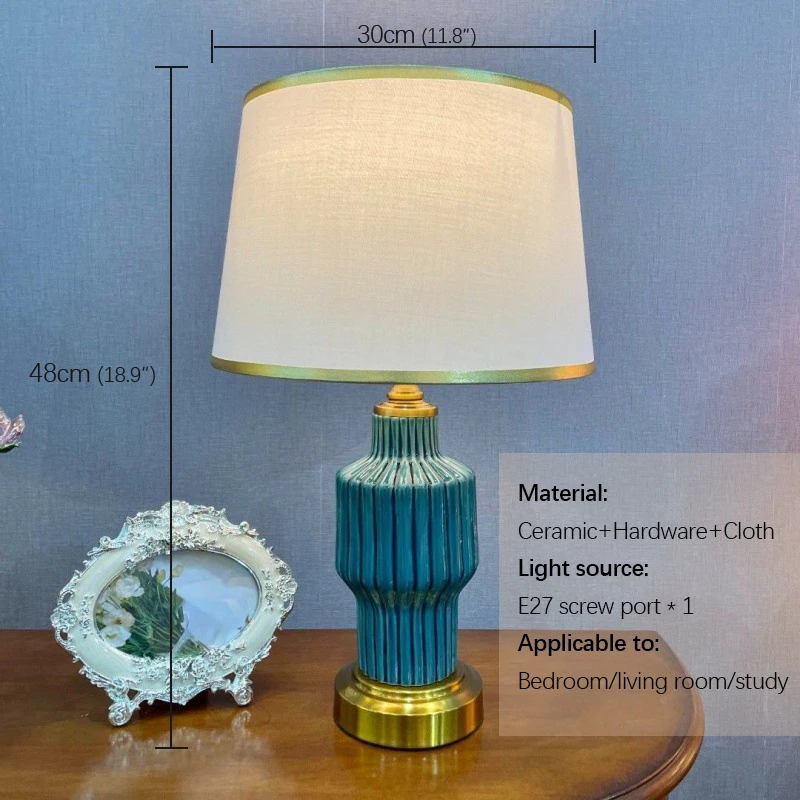 APRIL Modern Blue Ceramics Table Lamp LED Vintage Simple Creative Bedside Desk Light for Home Living Room Bedroom Study