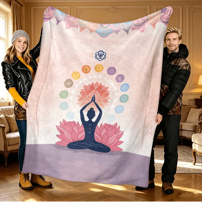 Boho Yoga Meditation Lotus Flower Chakra Energy Dreamcatcher Throw Blanket Cozy Living Room Decor 150x200cm