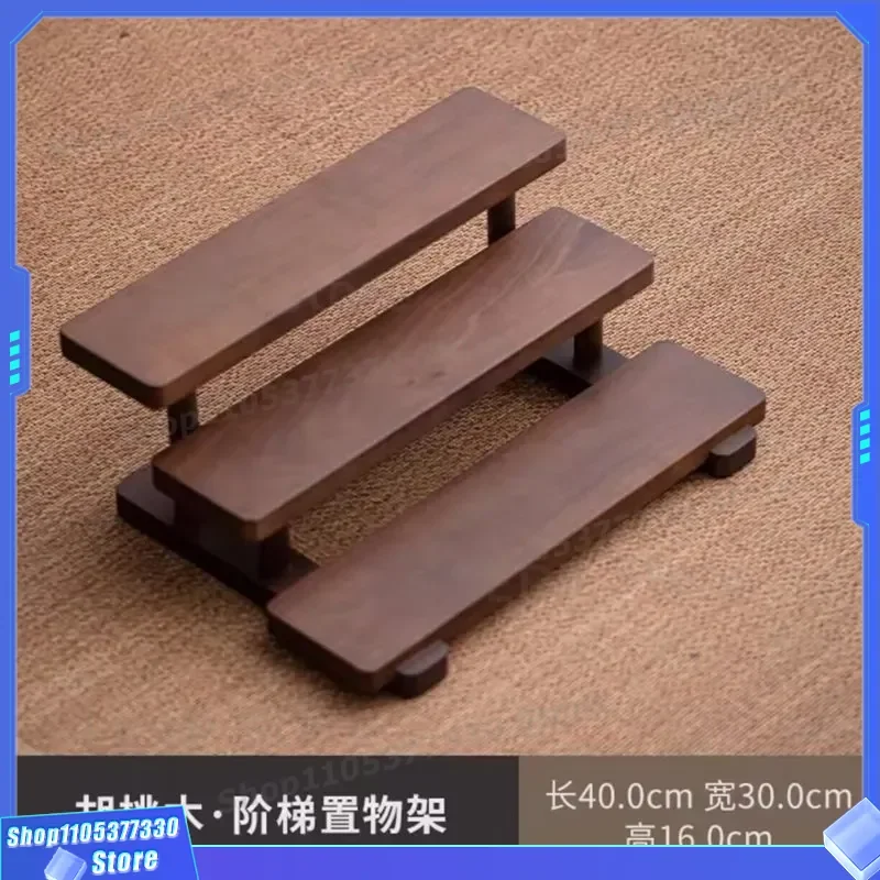 Walnut Solid Wood Tea Set Rack Small Desktop Ladder Storage Holder for Teapot Cup Display Stand Kitchen Organizer Shelf Unit