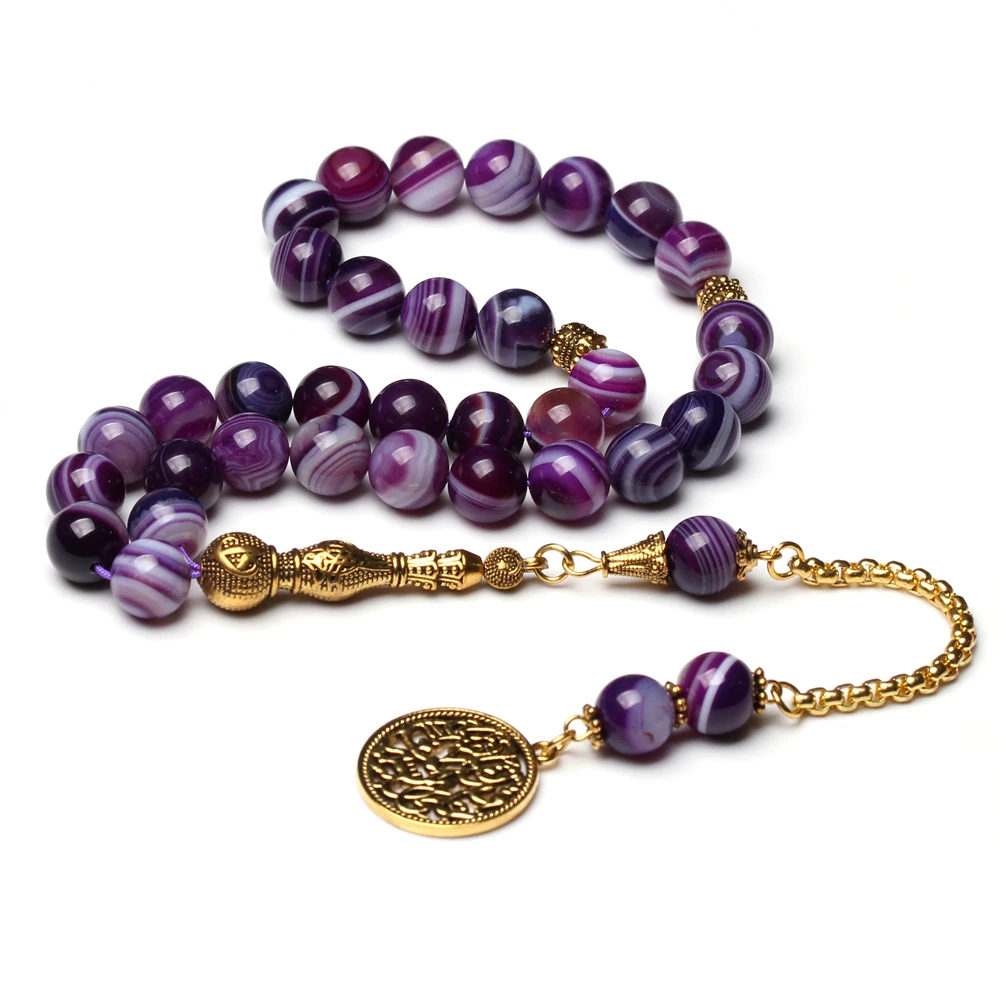 Natural purple Agate rosary Muslim Tasbih gift islam misbaha Man's Onxy prayer beads Eid ramadan Gift for men