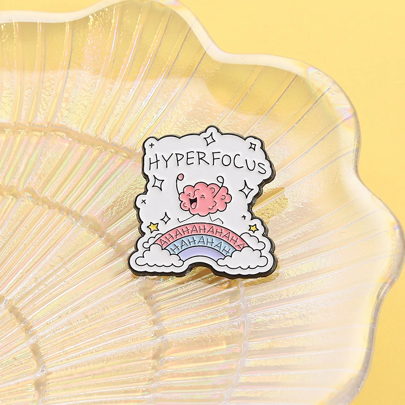 HYPERFOCUS Clouds Rainbows Enamel Pins Custom Happy Running Brooches Lapel Badges Clothes Funny Jewelry Gift for Kids Friends