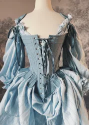 custom Renaissance Blue French Corset Top with Adjustable Spaghetti Straps Waist Tight fitting Overbust Bustier Outfit Dress